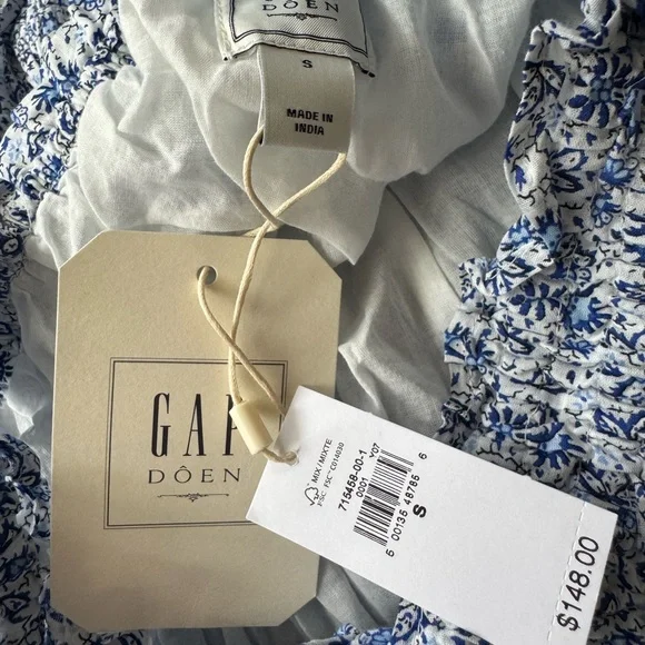 Gap X DÔEN Blue and White Sleeveless Square Neck Midi Sundress - Picture 9 of 10